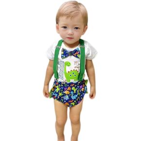Baby Boy 1st Birthday Clothes Bow Tie Dinosaur Romper Pants Set Adjustable Y Back Suspenders Cake Smash Outfits