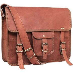 Vintage Style Leather Crossbody Messenger Bag for Men & Women Office Laptop Satchel Bag