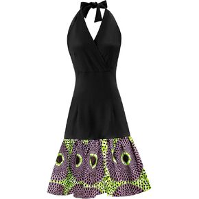 Women African Print Dresses Halter Retro Cocktail Dress