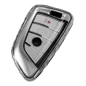 TANGSEN Key Fob Case TPU Cover Compatible with BMW 2 5 6 7 Series X1 X2 X3 X5 X6 Transparent Carbon Fiber Texture 3 & 4 Button Protective Key Shell (Black)
