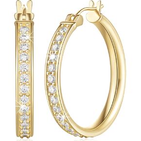 14K Gold Hoop Earrings for Womens Hoop Earrings Captivating Cubic Zirconia Gold Hoop Earrings Gifts for Women 30mm
