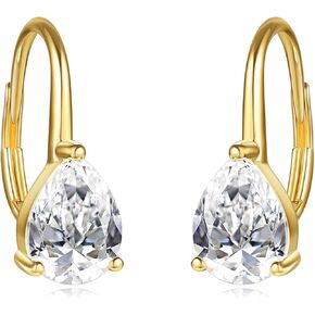 14K Gold 8 * 6mm 1.5CT Moissanite Diamond Earrings Solid Gold Teardrop Leverback Earrings for Women Engagement Wedding Yellow Gold Earrings Gift for Her