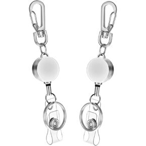 TIESOME 2 Pack Metal Retractable Badge Holder, ID Badge Holder with Reel Clip and Carabiner Key Chain Durable Keychain