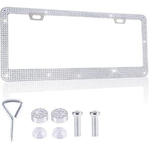 Bling License Plate Frame, Sparkly License Plate Frames for Women, 1PCS Crystal Stainless Steel License Plate Frames, Universal Fit Car Accessories (Pink)