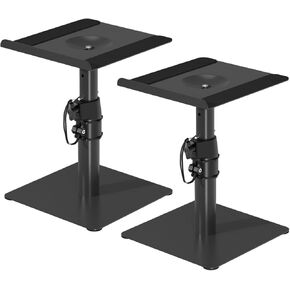 Suptek Free-standing Speaker Stand Desktop Set, 9.6 x 8.8 inch Trays, Height Adjustment and Tilt, Universal Audio Holders for Computer and Bookshelf Speakers, Elevated Sound, 2 Pack, Black, SDM001T
