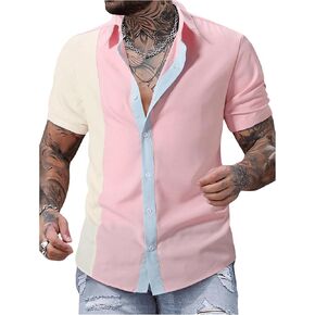 GORGLITTER Men's Hawaiian Striped Short Sleeve Shirt Button Down Collar Neck Summer Shirts