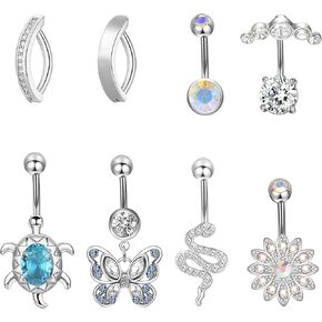 Dochais 8PCS Belly Button Ring Surgical Steel Gold Belly Button Rings for Women Clicker Belly Rings Dangle Belly Button Rings CZ Navel Rings Butterfly Belly Piercing Barbell