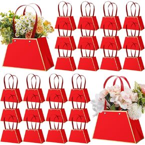 Noveread 24 Pcs Wedding Floral Gift Bags Portable Bouquet Wrapping Paper Bag with Handle Waterproof Flower Boxes for Bouquets Florist Gift Wrap Bags for Anniversary Wedding Birthday(Black)