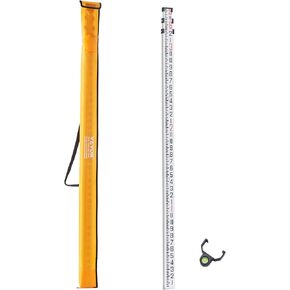 VEVOR Aluminum Grade Rod, 9-Feet/8ths 3 Sections Telescopic Measuring Rod, Double-Sided Scale 1/8in Leveling Rod Stick,Aluminum Alloy Survey Rod with Bubble Level &Carrying Bag for Houses,Walls,Floors