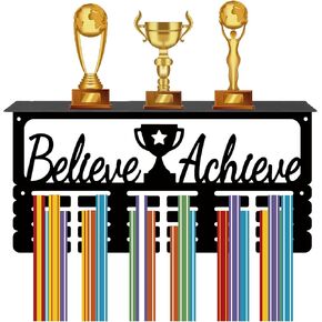 CREATCABIN Medal Trophy Holder Medal Hanger Display with Shelf Stand Sport Wall Mount Hold 70+ Medals for Gymnastics Dance Soccer Running Swimming Awards Rack 15.7x7.9Inch-Always Earned Never Given