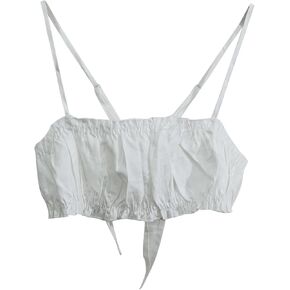 Amazhiyu Women's 100% Linen Summer Casual Tie Back Open Back Crop Cami Tops