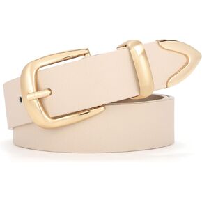 JASGOOD Women's Fashion Leather Belt Ladies Gold Buckle Leather Belt for Jeans Pants Dresses