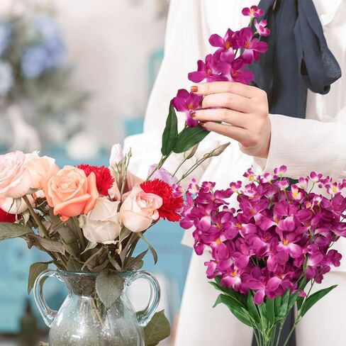 27'' Artificial Orchid Stems Purple Blue Silk Turquoise Orchids Flowers for Wedding Bridal Bouquet Boutonniere Wreath Table Centerpiece Outdoor Decor (12 Stems) in Saudi Arabia