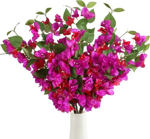 Bougainvillea Artificial Flowers 12PCS Silk Bougainvillea 31.50" Long Stem Fake Bougainvillea Branches Pink Faux Flowers Vines for Wedding Centerpieces Home Garden DIY Decor (Deep Pink) in Saudi Arabia