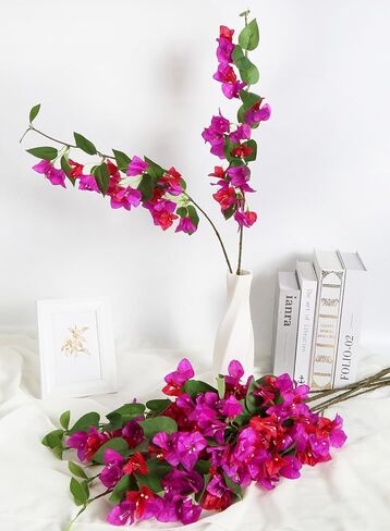 Bougainvillea Artificial Flowers 12PCS Silk Bougainvillea 31.50" Long Stem Fake Bougainvillea Branches Pink Faux Flowers Vines for Wedding Centerpieces Home Garden DIY Decor (Deep Pink) in Saudi Arabia