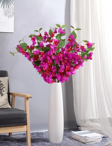 Bougainvillea Artificial Flowers 12PCS Silk Bougainvillea 31.50" Long Stem Fake Bougainvillea Branches Pink Faux Flowers Vines for Wedding Centerpieces Home Garden DIY Decor (Deep Pink) in Saudi Arabia