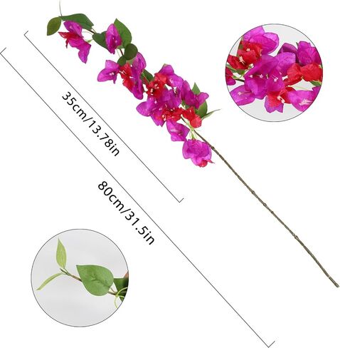 Bougainvillea Artificial Flowers 12PCS Silk Bougainvillea 31.50" Long Stem Fake Bougainvillea Branches Pink Faux Flowers Vines for Wedding Centerpieces Home Garden DIY Decor (Deep Pink) in Saudi Arabia