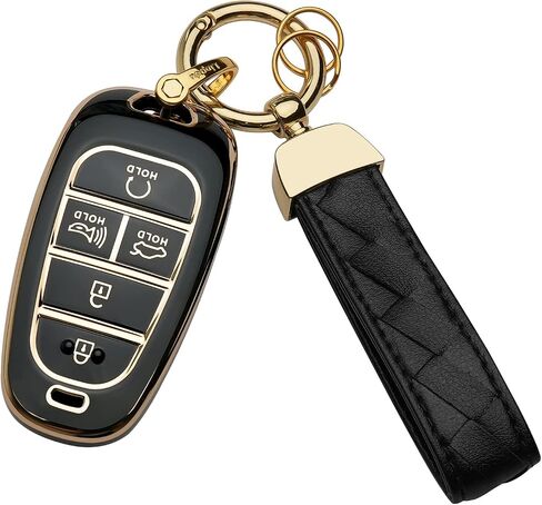 سلسلة مفاتيح غطاء مفتاح Hyundai Key Fob مناسبة لشركة Hyundai 2021-2022 Sonata Nexo Santa Fe Tucson حافظة مفتاح ذكي (أزرق، 4 أزرار) in Kuwait