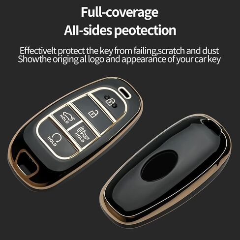 سلسلة مفاتيح غطاء مفتاح Hyundai Key Fob مناسبة لشركة Hyundai 2021-2022 Sonata Nexo Santa Fe Tucson حافظة مفتاح ذكي (أزرق، 4 أزرار) in Kuwait