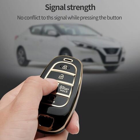 سلسلة مفاتيح غطاء مفتاح Hyundai Key Fob مناسبة لشركة Hyundai 2021-2022 Sonata Nexo Santa Fe Tucson حافظة مفتاح ذكي (أزرق، 4 أزرار) in Kuwait