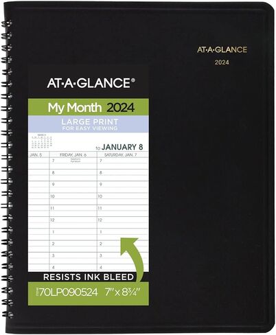 AT-A-GLANCE 2024 Monthly Planner, 7" x 8-3/4", Medium, Large Print, Black (70LP090524) in Saudi Arabia