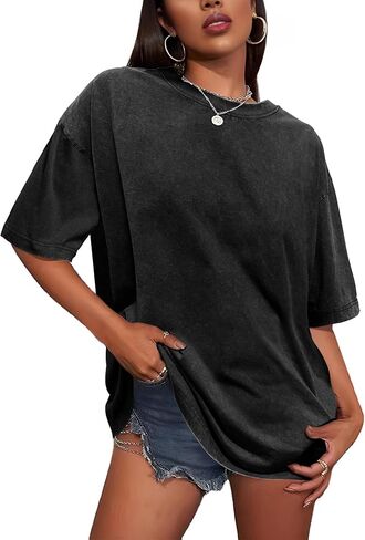 Oversized T Shirts for Women Vintage Baggy Grunge Tshirts Short Sleeve Wash Cotton Tees Y2K Tops Trendy in Saudi Arabia