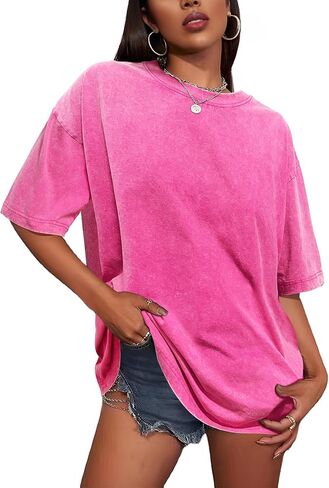 Oversized T Shirts for Women Vintage Baggy Grunge Tshirts Short Sleeve Wash Cotton Tees Y2K Tops Trendy in Saudi Arabia