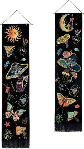 Racunbula Mushroom Tapestry Blacklight Sun Moon Tapestry Vertical Floral Butterfly Tapestry Galaxy Stars Tapestry Hippie Abstract Tapestry Wall Hanging for Bedroom (Moon) in Saudi Arabia