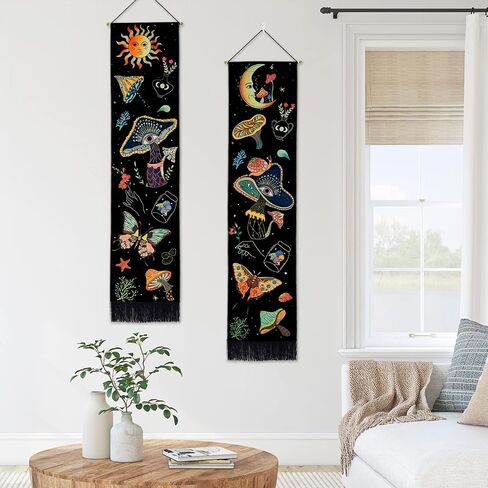 Racunbula Mushroom Tapestry Blacklight Sun Moon Tapestry Vertical Floral Butterfly Tapestry Galaxy Stars Tapestry Hippie Abstract Tapestry Wall Hanging for Bedroom (Moon) in Saudi Arabia
