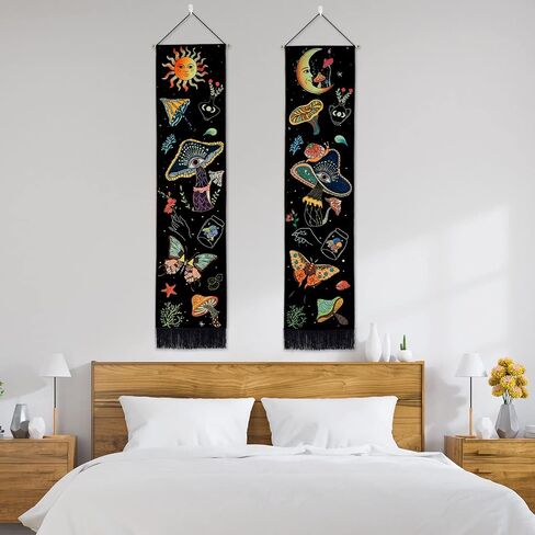 Racunbula Mushroom Tapestry Blacklight Sun Moon Tapestry Vertical Floral Butterfly Tapestry Galaxy Stars Tapestry Hippie Abstract Tapestry Wall Hanging for Bedroom (Moon) in Saudi Arabia