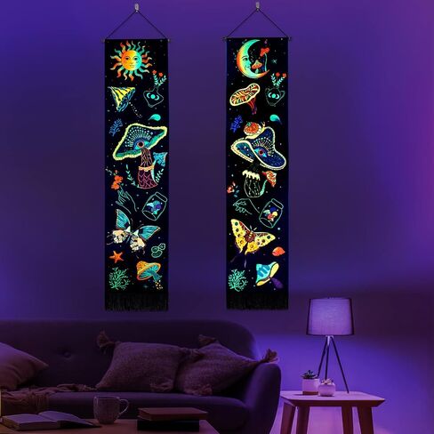 Racunbula Mushroom Tapestry Blacklight Sun Moon Tapestry Vertical Floral Butterfly Tapestry Galaxy Stars Tapestry Hippie Abstract Tapestry Wall Hanging for Bedroom (Moon) in Saudi Arabia