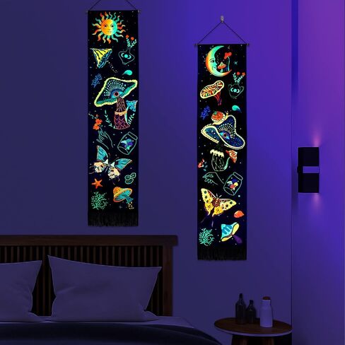 Racunbula Mushroom Tapestry Blacklight Sun Moon Tapestry Vertical Floral Butterfly Tapestry Galaxy Stars Tapestry Hippie Abstract Tapestry Wall Hanging for Bedroom (Moon) in Saudi Arabia