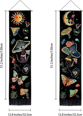 Racunbula Mushroom Tapestry Blacklight Sun Moon Tapestry Vertical Floral Butterfly Tapestry Galaxy Stars Tapestry Hippie Abstract Tapestry Wall Hanging for Bedroom (Moon) in Saudi Arabia
