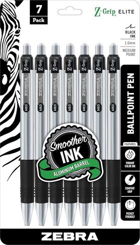Zebra Pen Z-Grip Elite Retractable Ballpoint Pen Metal Barrel Medium Point 1.0mm Black Ink 5-Pack 27615 in Saudi Arabia