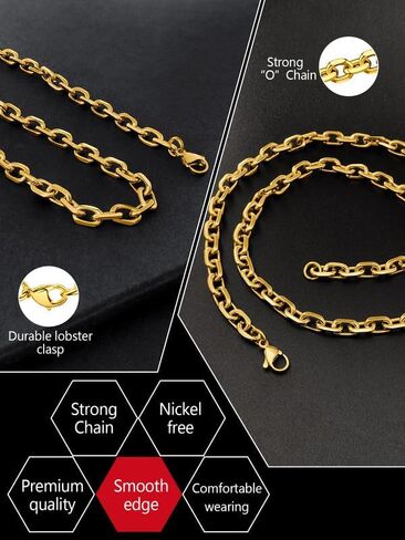 Cable Chain Stainless Steel Necklace for Men Women, 3/5/8/10/13MM Width, 18K Gold/Black Metal/316L Stainless Steel Sturdy Rolo Link Chain Necklace, 18-30inch Length in Saudi Arabia