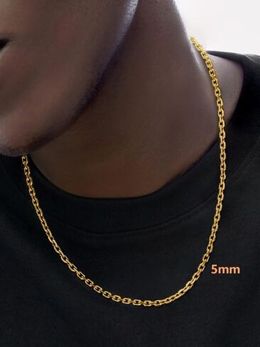 Cable Chain Stainless Steel Necklace for Men Women, 3/5/8/10/13MM Width, 18K Gold/Black Metal/316L Stainless Steel Sturdy Rolo Link Chain Necklace, 18-30inch Length in Saudi Arabia