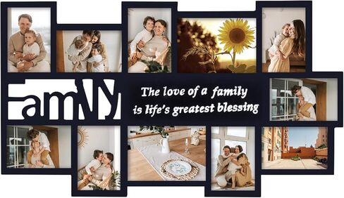 Adeco Decorative Black and White Wood ''Family'' Wall Hanging Picture Photo Frame, 5 Openings, 4x6'' in Saudi Arabia