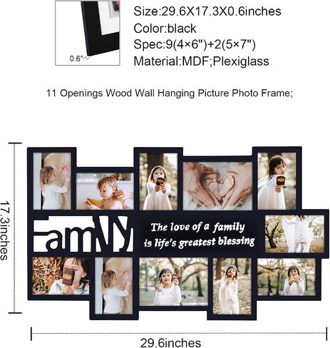 Adeco Decorative Black and White Wood ''Family'' Wall Hanging Picture Photo Frame, 5 Openings, 4x6'' in Saudi Arabia