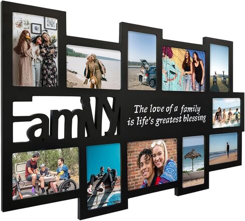 Adeco Decorative Black and White Wood ''Family'' Wall Hanging Picture Photo Frame, 5 Openings, 4x6'' in Saudi Arabia