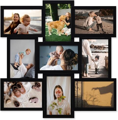 Adeco Decorative Black and White Wood ''Family'' Wall Hanging Picture Photo Frame, 5 Openings, 4x6'' in Saudi Arabia