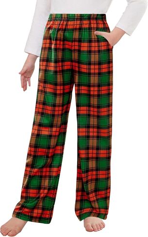 Arshiner Pajama Pants for Girls Long Sleep Plaid Pants Soft Lounge Pj Bottoms with Pockets in Kuwait