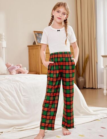 Arshiner Pajama Pants for Girls Long Sleep Plaid Pants Soft Lounge Pj Bottoms with Pockets in Kuwait