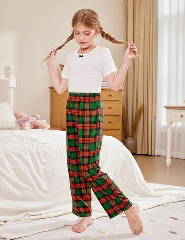 Arshiner Pajama Pants for Girls Long Sleep Plaid Pants Soft Lounge Pj Bottoms with Pockets in Kuwait