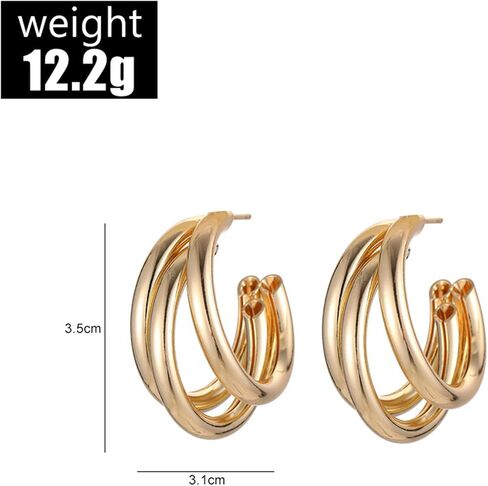 Tripe Hoop Earrings for Women Gold Triple Hoop Earrings for One Hole Rhinestone Stud Earrings Double Huggie Hoop Earrings Trendy Earrings for Women 2024 in Saudi Arabia