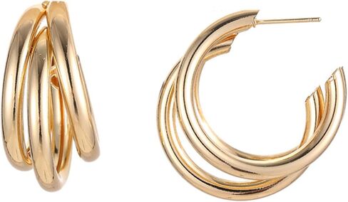 Tripe Hoop Earrings for Women Gold Triple Hoop Earrings for One Hole Rhinestone Stud Earrings Double Huggie Hoop Earrings Trendy Earrings for Women 2024 in Saudi Arabia