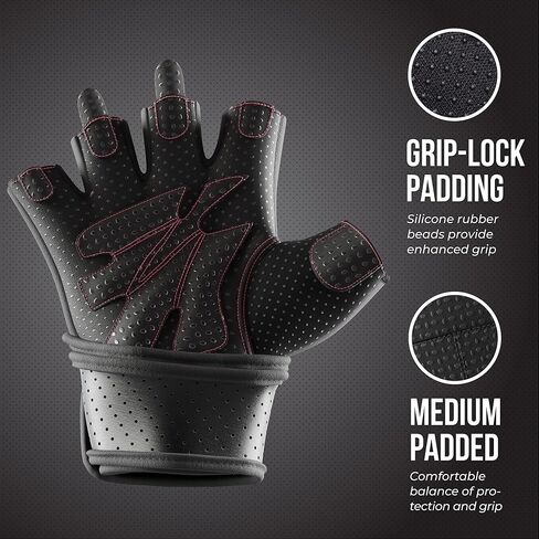 5737 Womens Padded Wrist Wrap Weight Lifting Gloves w/GripLock Padding (PAIR) - Machine Washable Fingerless Workout Gloves w/Wrist Support Designed for women in Saudi Arabia