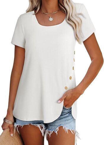 Dokotoo Womens Tops 2023 Summer Square Neck Blouse Short Sleeve T Shirts Casual Hide Belly Tunic for Leggings in Saudi Arabia