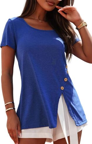 Dokotoo Womens Tops 2023 Summer Square Neck Blouse Short Sleeve T Shirts Casual Hide Belly Tunic for Leggings in Saudi Arabia