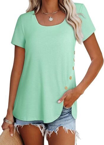 Dokotoo Womens Tops 2023 Summer Square Neck Blouse Short Sleeve T Shirts Casual Hide Belly Tunic for Leggings in Saudi Arabia