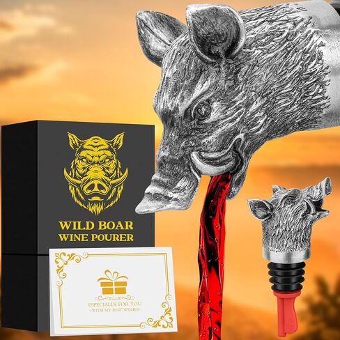 Wild Boar Head 2-in-1 Wine Aerator Bottle Pourer and Stopper for Men Women, Hunting Gifts for Hunters, Liquor Bottle Pourers Spout for Alcohol Spirits, Wine Gifts Accessories in Saudi Arabia